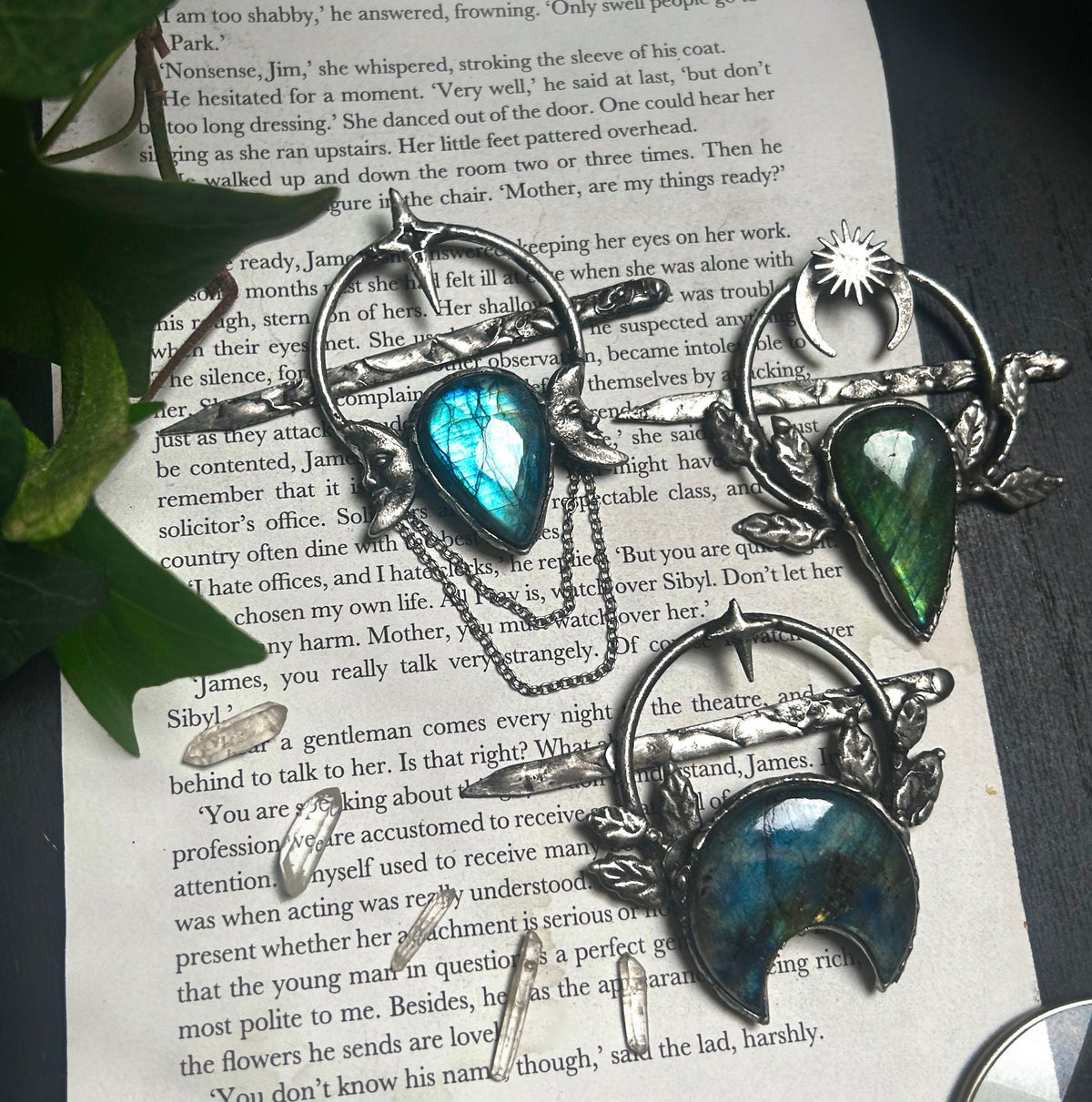 Moon labradorite hairpin