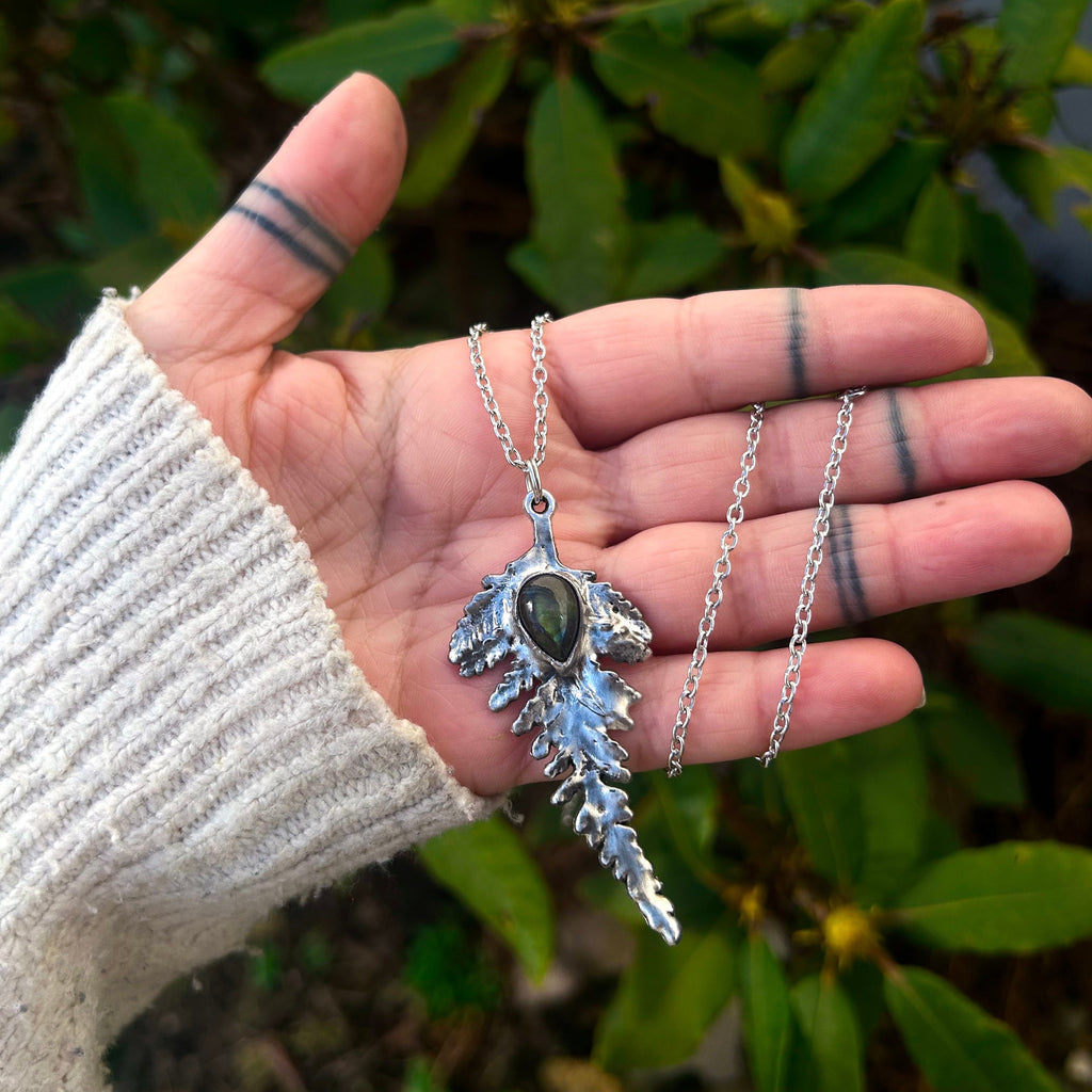 Labradorite & fern necklace