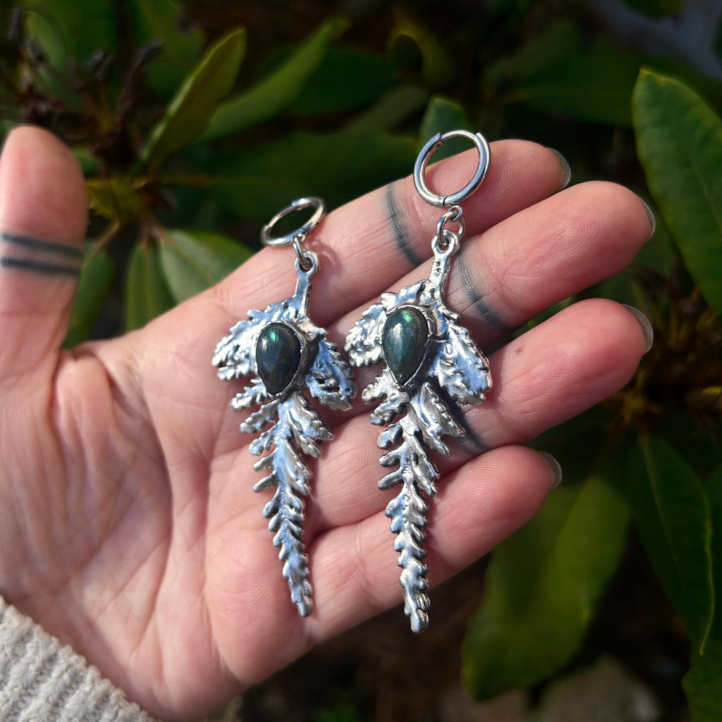 Labradorite & fern earrings