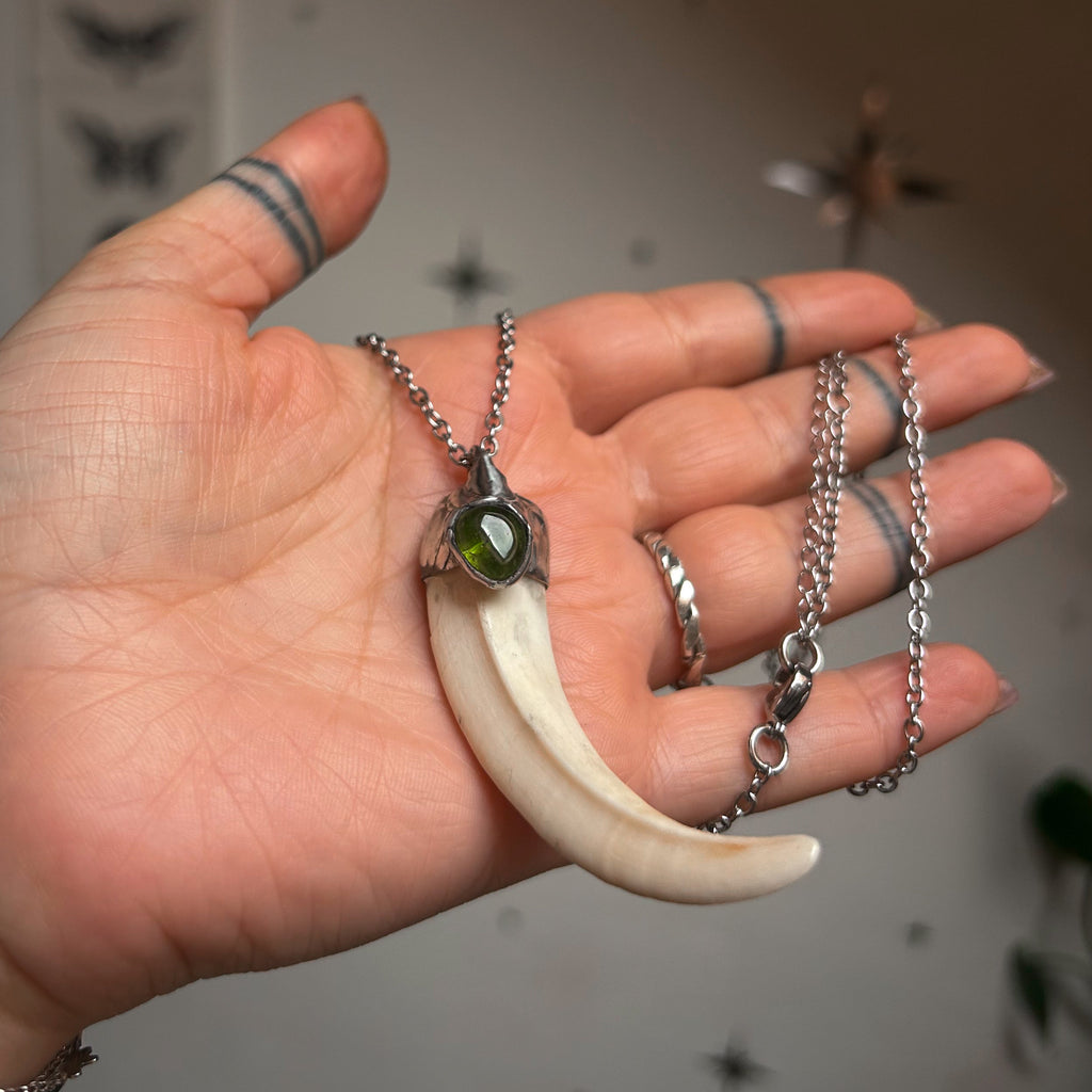 Boar tusk necklace - olivine