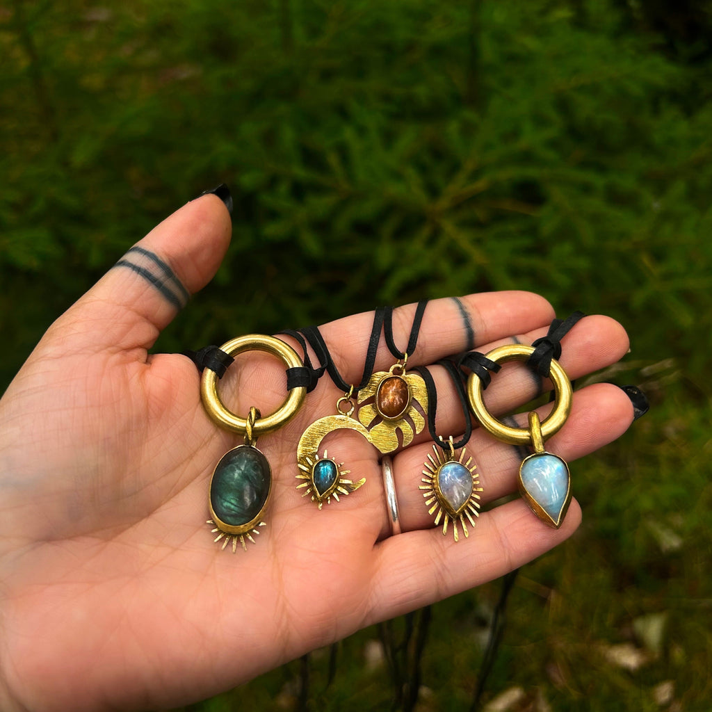 Moonstone brass necklace