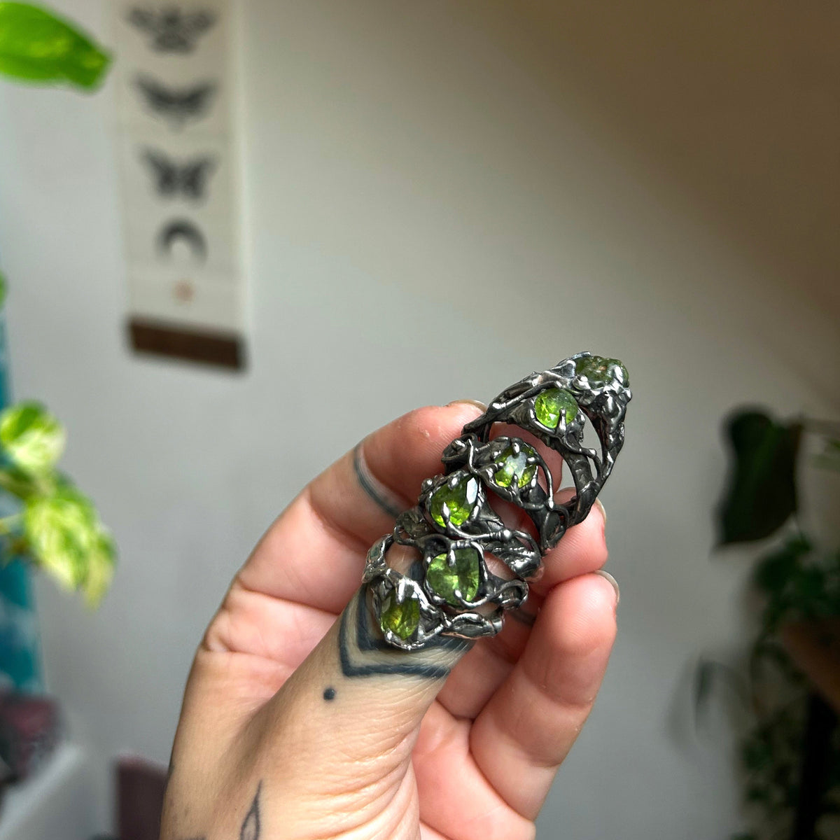 Raw olivine ring