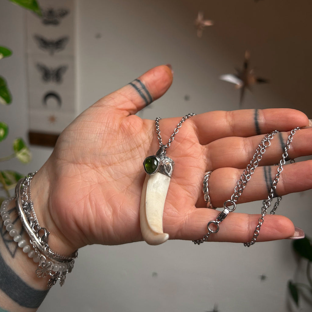 Boar tusk necklace - olivine