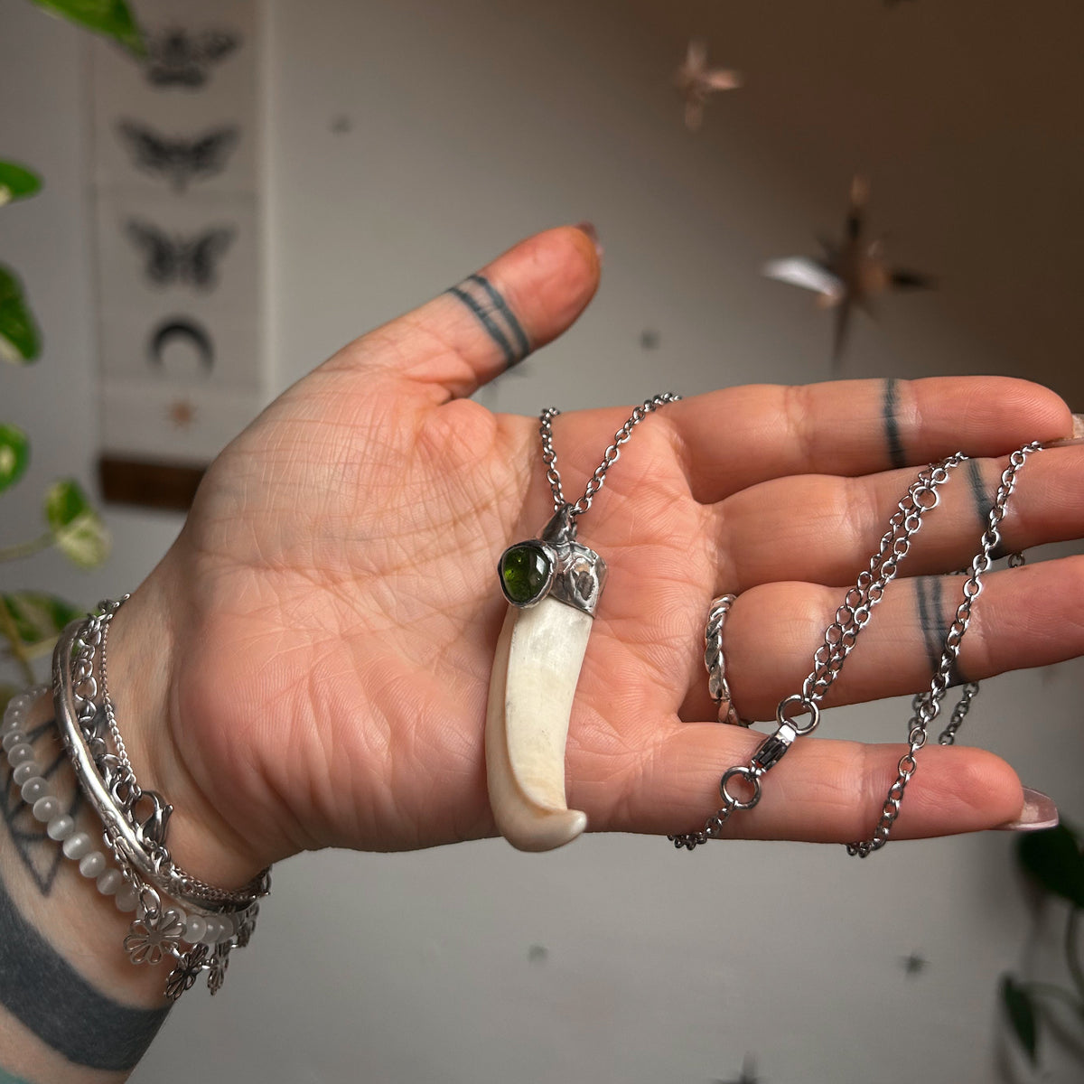 Boar tusk necklace - olivine