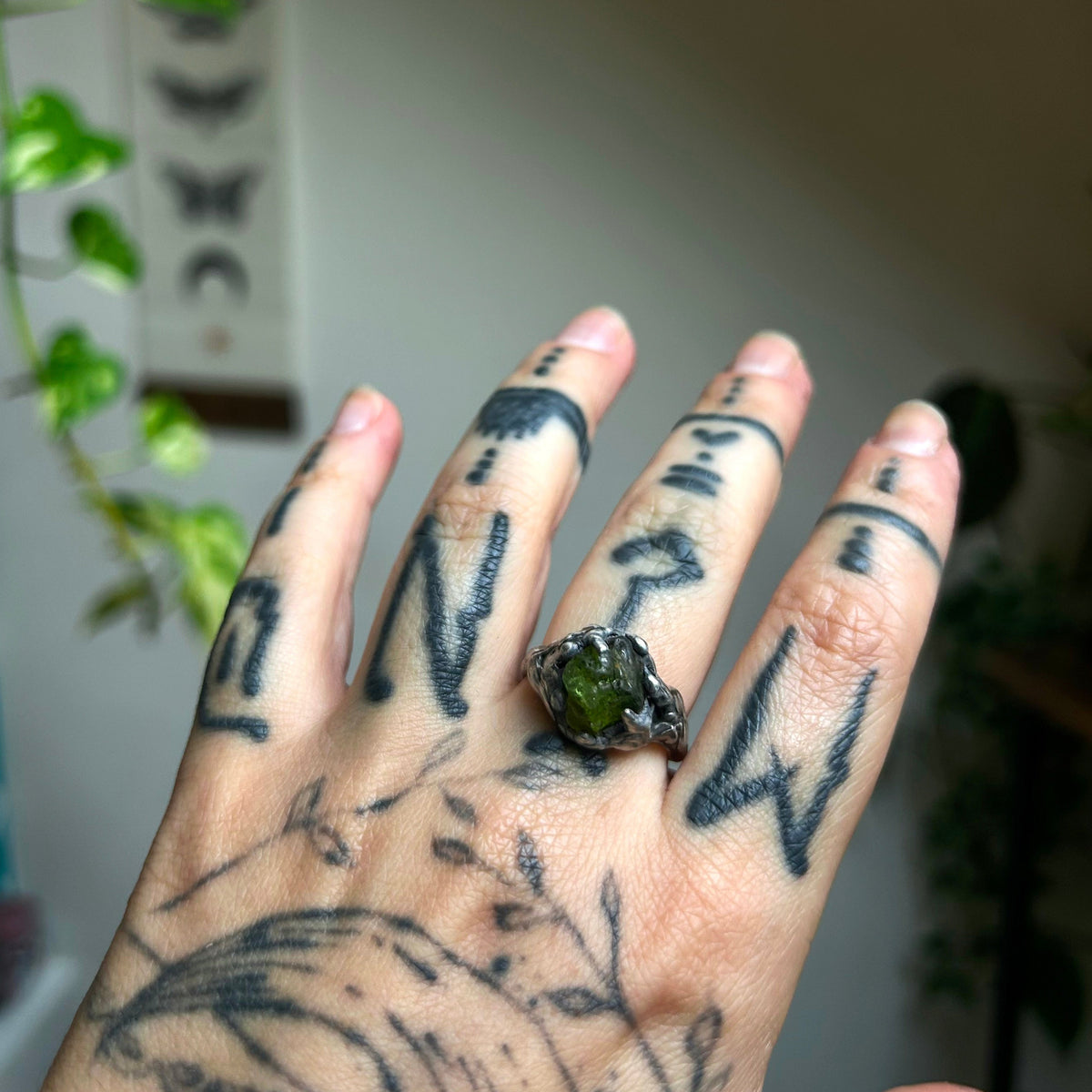 Raw olivine ring