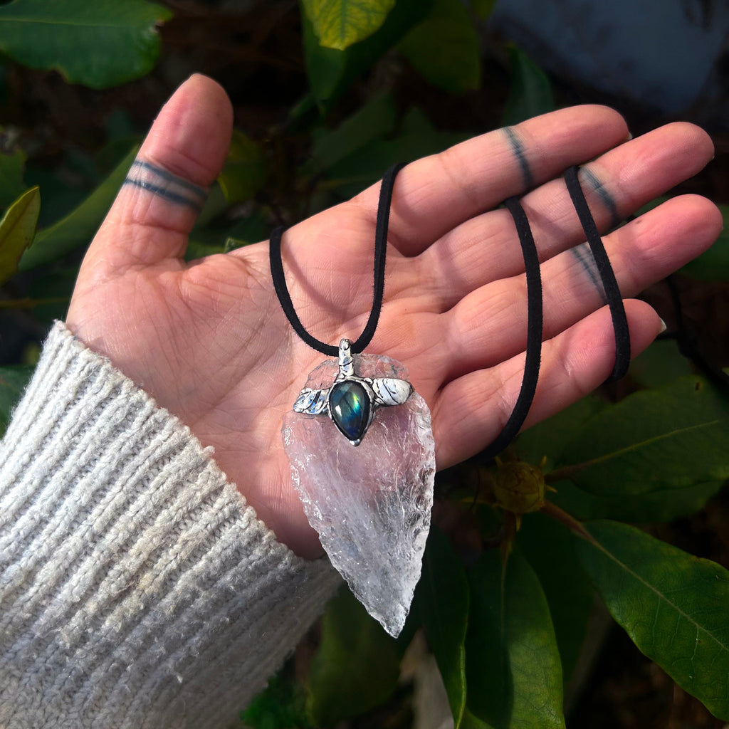 Raw crystal quartz & labradorite