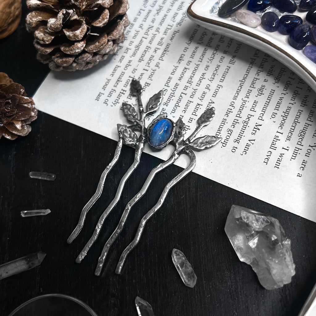 Moonstone bridal hairpin