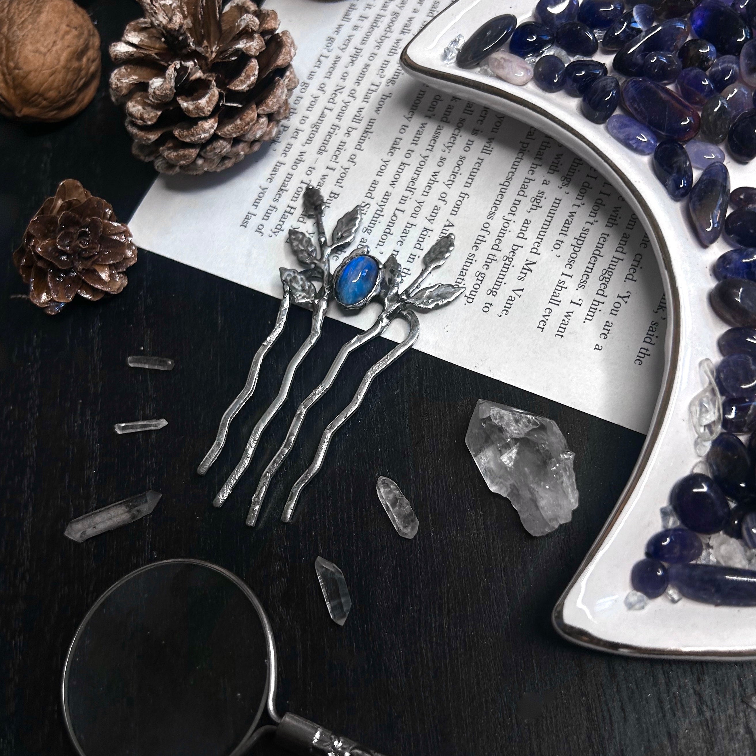 Moonstone bridal hairpin