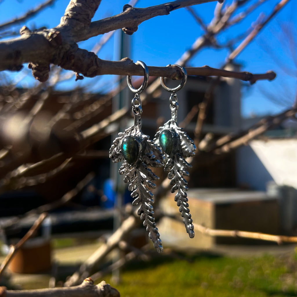 Labradorite & fern earrings